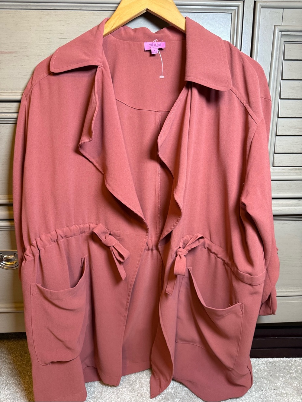miami Rose Dust Drawstring Open-Front Trench
